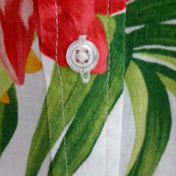 Tommy Bahama Linen Long Sleeve Button Down Blouse Shirt Top M Green Coral Tan - Picture 9 of 12
